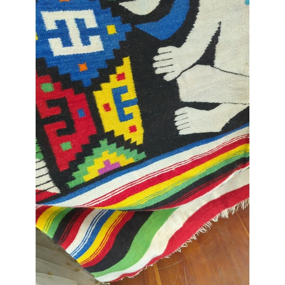 VINTAGE 1960'S HAND‎ WOVEN MEXICO MULTICOLOR WOOL BLANKET
